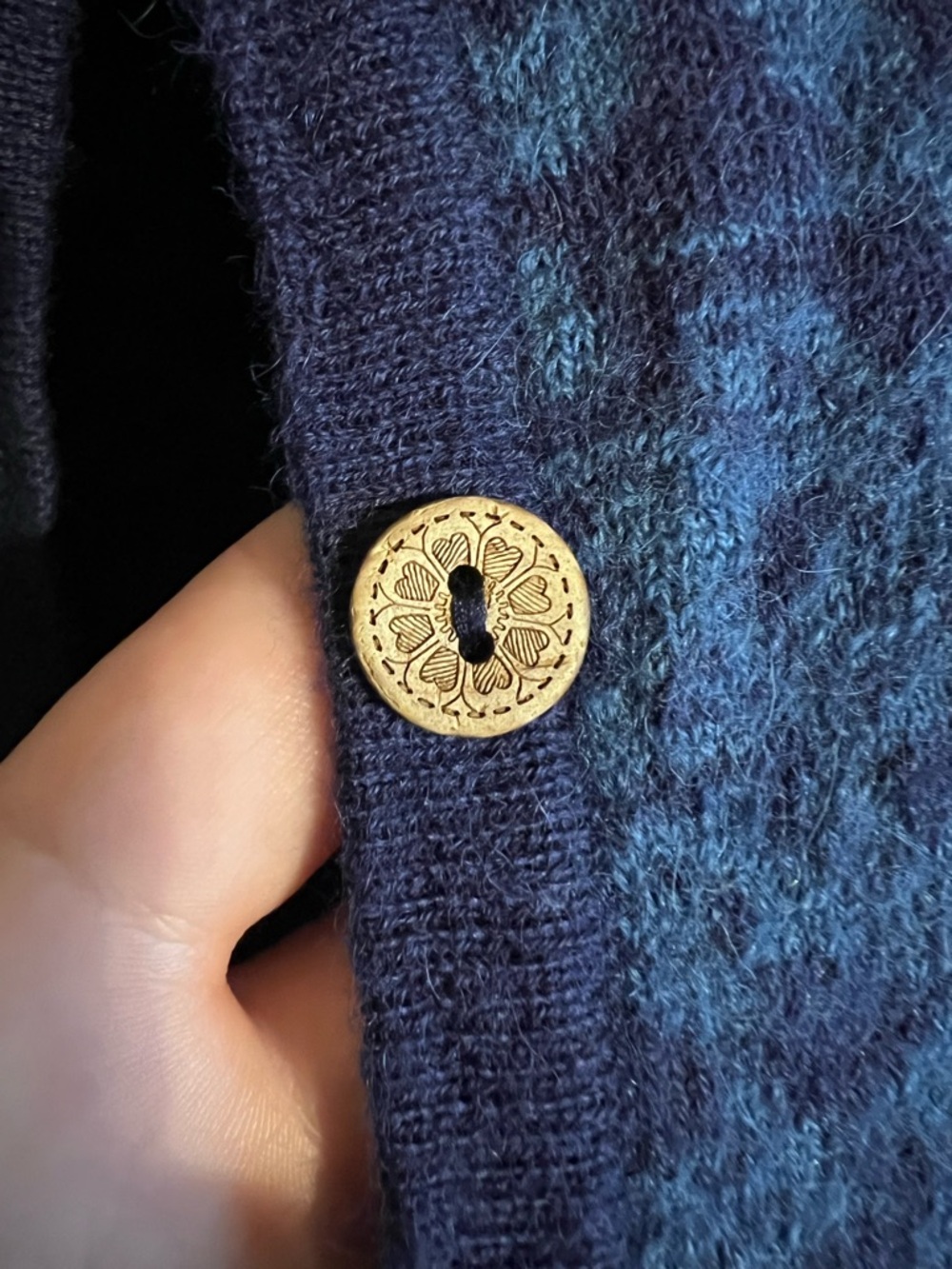Novica 100% Baby Alpaca Romantic Nature in Indigo" Button Front Long Cardigan - Picture 5 of 10